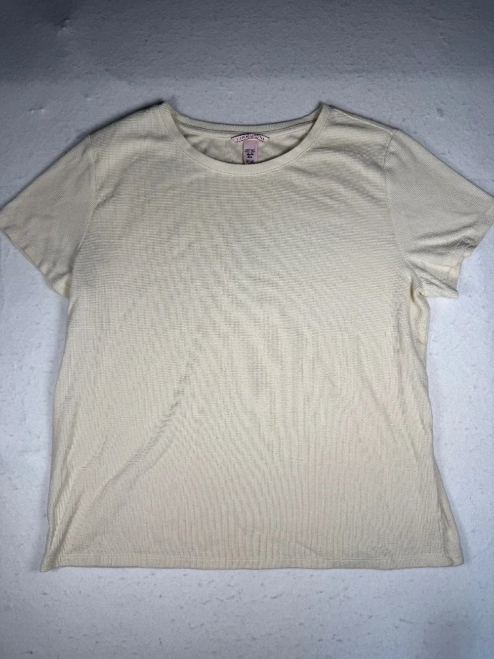 Victoria's Secret Waffle Knit Tee Shirt Short Sleeve Ivory Cream Women's XL EUC